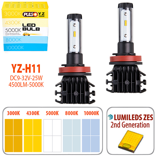 Лампи PULSO YZ, H11, LED-chips ZES-Philips, 9-32v2*25w, 4500Lm, 3000-4300-5000-6500-10000K