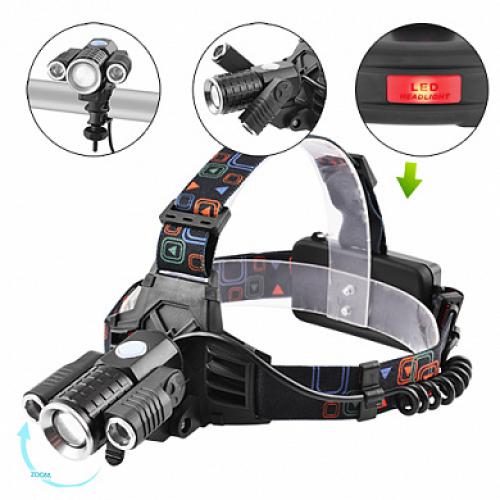 Фонарь налобный Police W602-T6+2XPE Bike, ЗУ 220V/12V, 2x18650, zoom, велокрепление, Box (W602-T6+2X