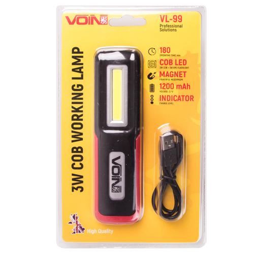 Переносна лампа "VOIN" VL- 99, 3W-COB+3W XPE, АКБ1200mAh, магніт, інд. заряда