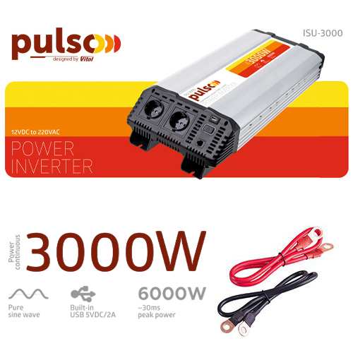 Перетворювач напруги PULSO/ISU-3000/12V-220V/3000W/USB-5VDC2.0A/син.хвиля/клеми (ISU-3000)