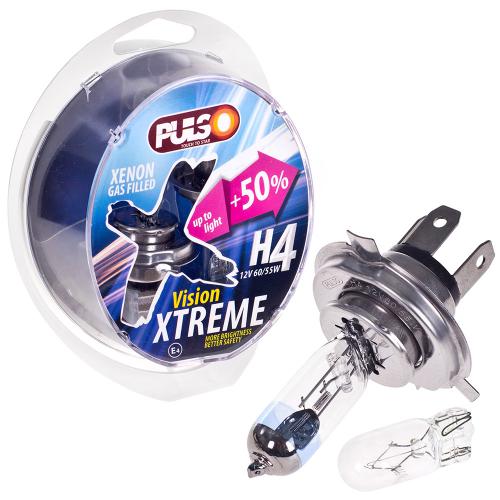 Лампы PULSO галогенные H4 P43T 12v60 55w+50% X-treme Vision plastic box (LP-42653)