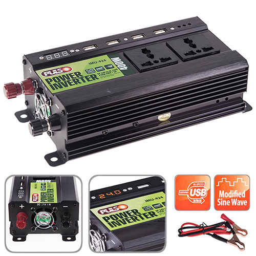 Перетворювач напруги PULSO, IMU-424, 24V-220V, 400W, 4USB-5VDC2.0A, мод.хвиля, клеми