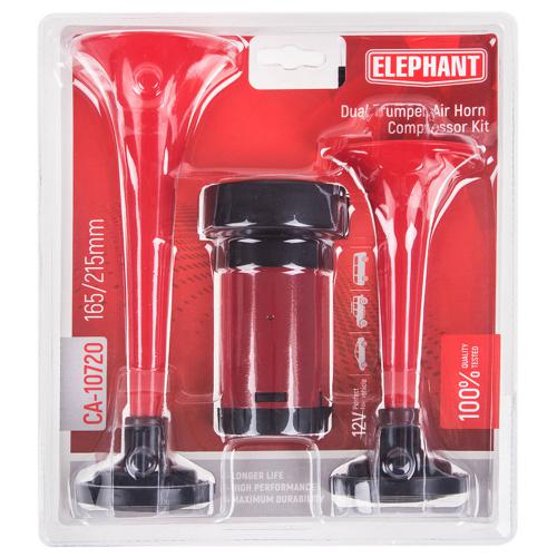 Сигнал воздушный CA-10720, Еlephant, 2-дудки пластик,красный 12V, 165mm,215mm (CA-10720)