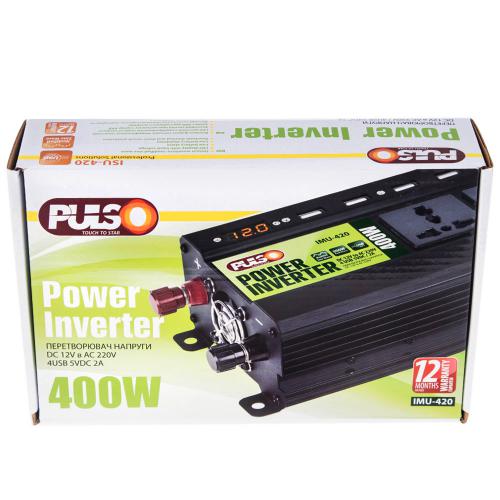 Перетворювач напруги PULSO IMU-420 (12V-220V, 400W, 4USB-5VDC2.0A, LED, мод.хвиля, Клеми)
