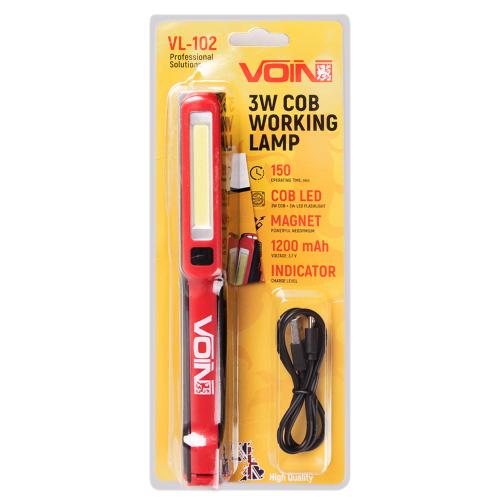 Переносна лампа "VOIN" VL-102, 3W-COB+3W XPE, АКБ1200mAh, магніт, інд. заряда