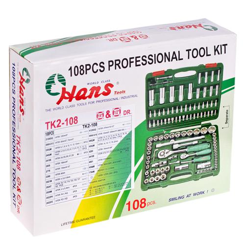 Набір торц. головок 1, 4"DR4-14мм та 1, 2"DR10-32 мм,108 предм(12 г) HANS