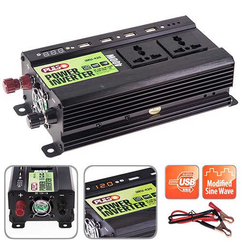 Перетворювач напруги PULSO IMU-420 (12V-220V, 400W, 4USB-5VDC2.0A, LED, мод.хвиля, Клеми)