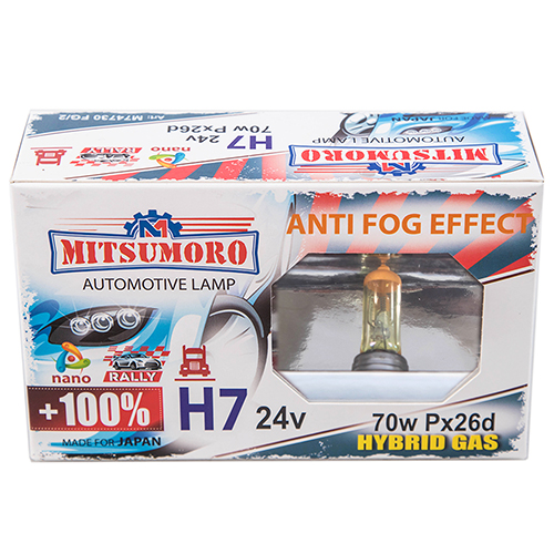 Автолампа MITSUMORO Н7 24v 70w PPx26d +100 anti fog effect (птф) (M74730 FG/2)