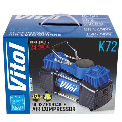 Компрессор ViTOL К-72 10 атм. 25Amp 90л 2 цилиндра шланг 5,0м с дефлятором клеммы