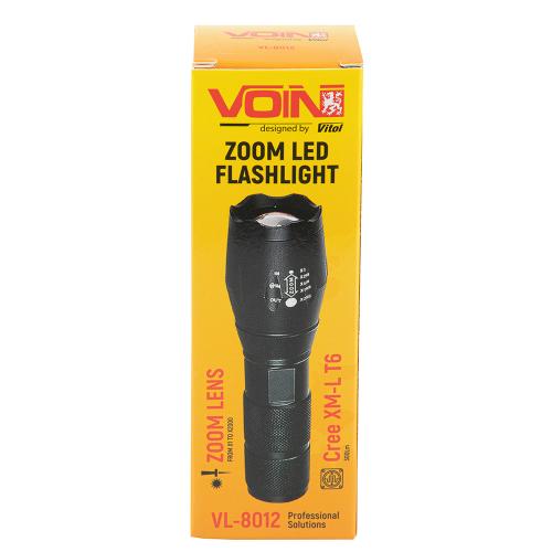 Ліхтарик ручний VOIN VL-8012, LED T6, 300Lm, зум, алюміній, 1х18650 или 3хААА (не в комплекті) (VL-8