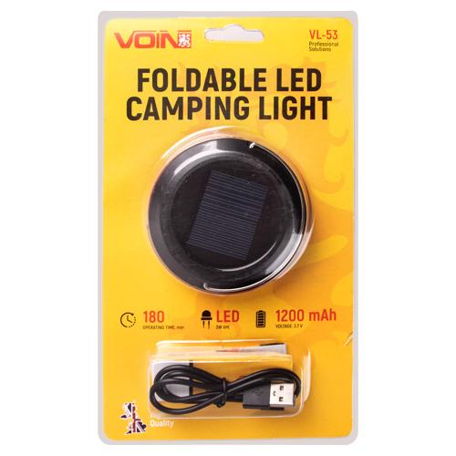 Ліхтар для кемпінгу VOIN VL-53, 3W XPE, Power Bank1200mAh, сон. панель, складний