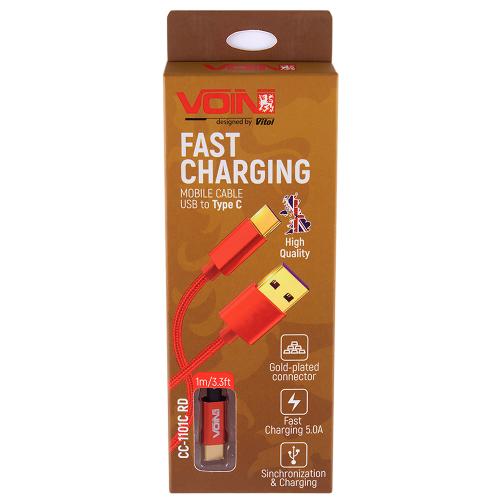 Кабель VOIN CC-1101C RD USB - Type C 5А, 1m, red (супер быстрая зарядка передача данных) (CC-1101C