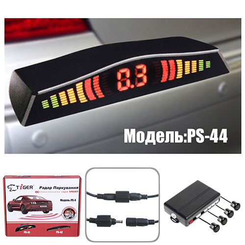 Парктроник TIGER PS-44, LED, 4 датчика D=18mm, коннектор, black, black (PS-44)