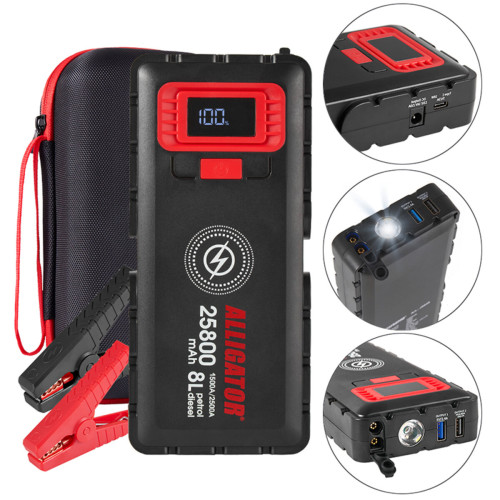 Пусковий пристрій Alligator Jump Starter 1500A/2500A 25800mAh зі Smart-клемами та безпровідною зарядкою